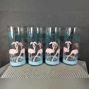 Set of 4 Vintage Panache Palm Tree & Flamingo Cocktail High Ball Glasses